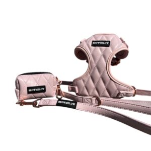 Pack Cuero Rosa - Arnes, Correa y Portabolsas para perros