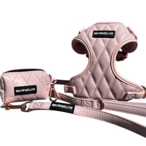 Pack Cuero Rosa - Arnes, Correa y Portabolsas para perros